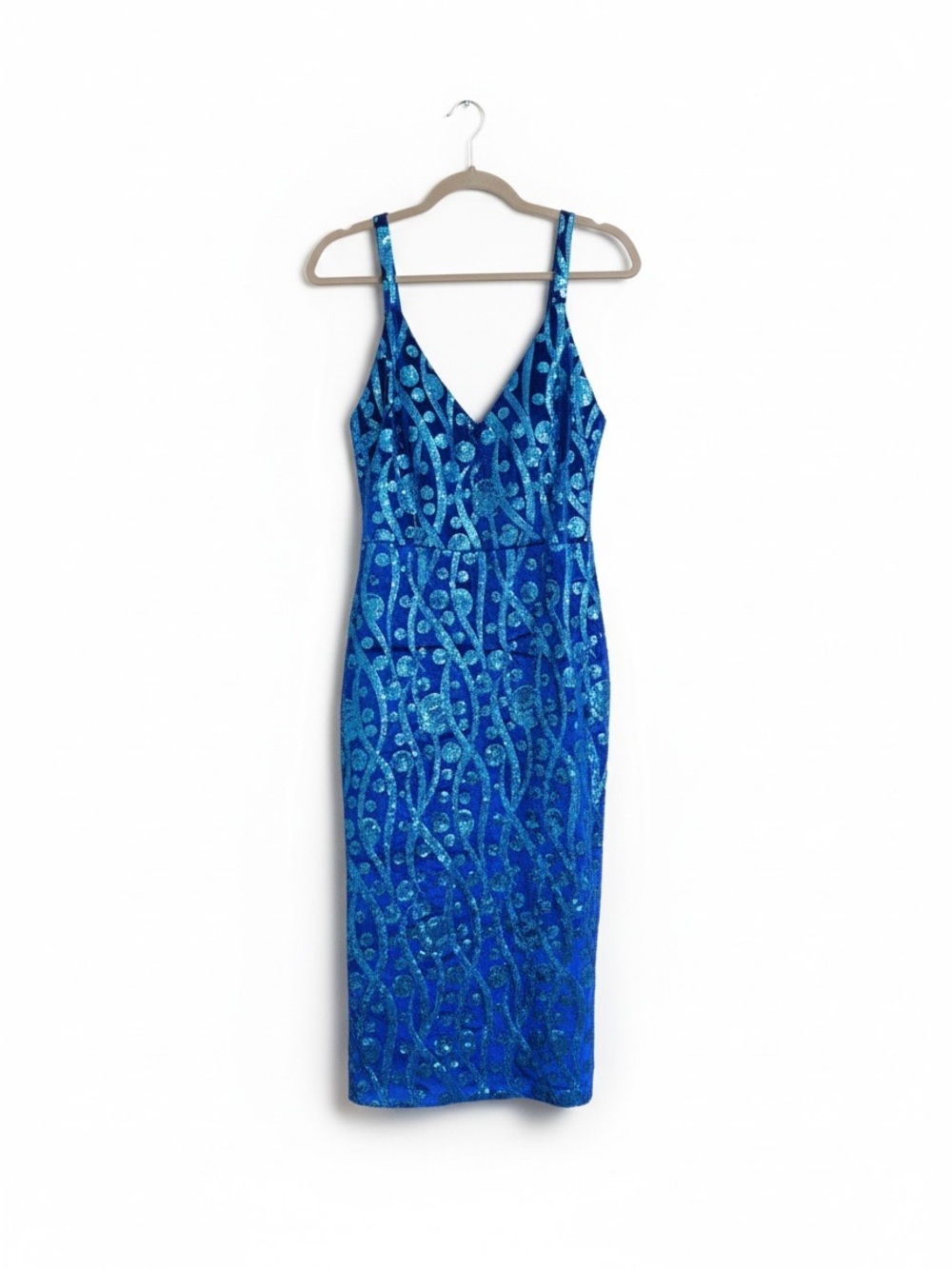 Vintage Tatyana Blue Velvet Turquoise Sequin Midi Dress XL